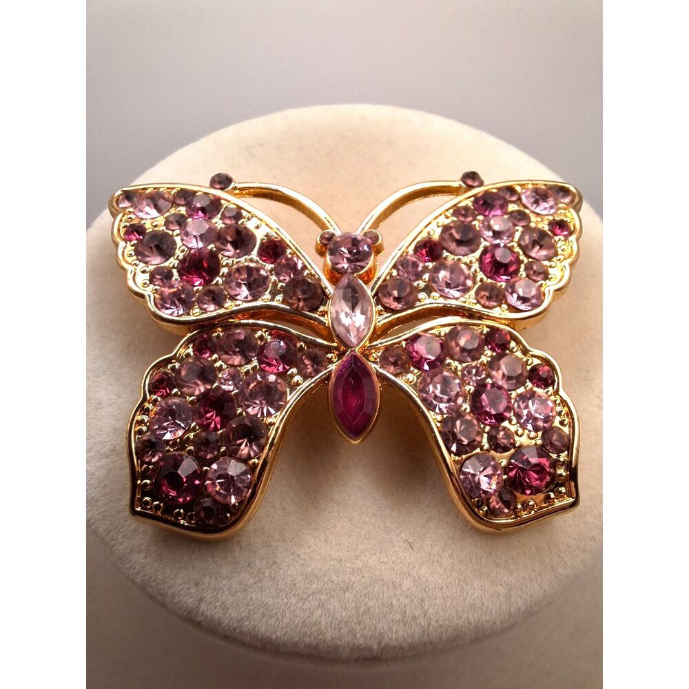 Vintage Monet butterfly brooch shades of pink gold tone